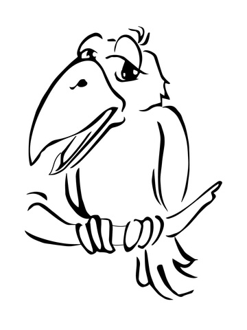 Cute Crow On Branch Coloring Page